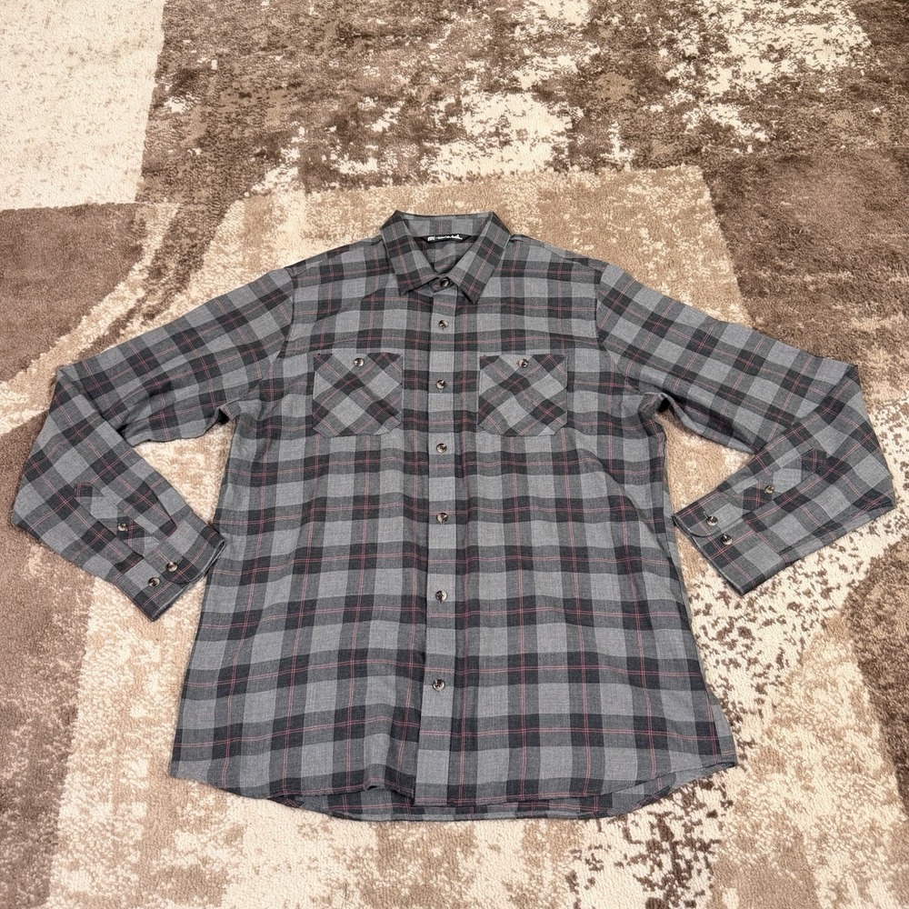 Travis Mathew Shirt Men's Large Flannel Long Sleeve‎ Button Down Gray Plaid